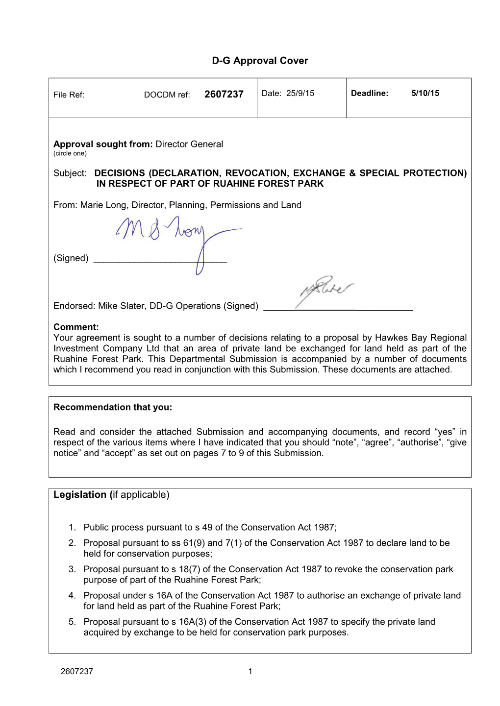 Decisions (Declaration, Revocation, Exchange and Special Protection)