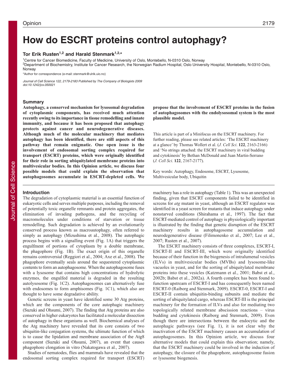 How Do ESCRT Proteins Control Autophagy?