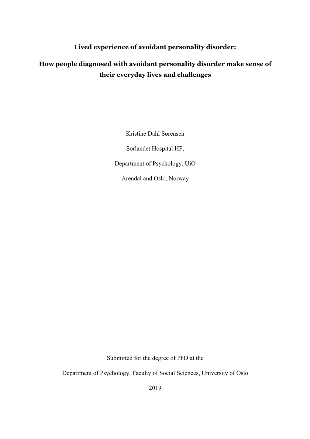 Lived Experience of Avoidant Personality Disorder