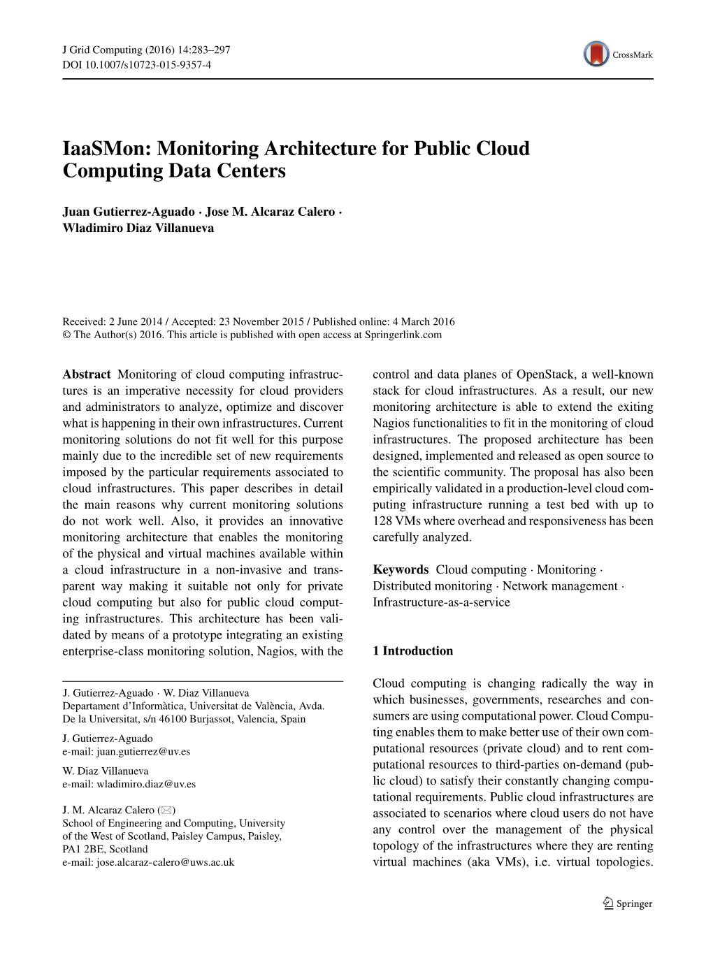 Monitoring Architecture for Public Cloud Computing Data Centers