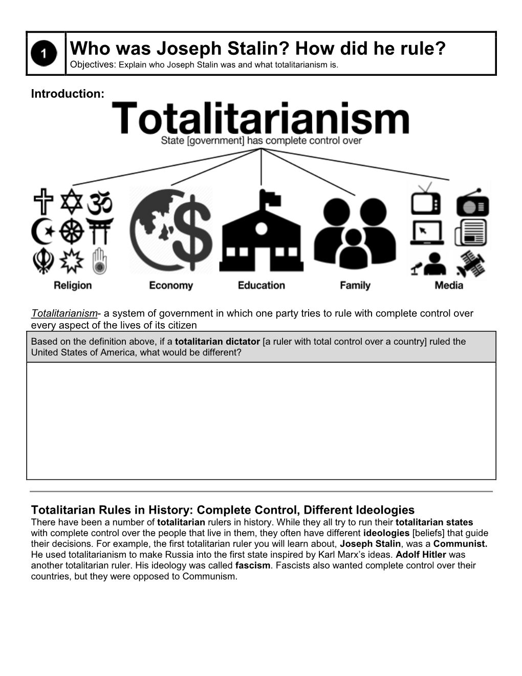 Who Was Joseph Stalin? How Did He Rule? Objectives: Explain Who Joseph Stalin Was and What Totalitarianism Is