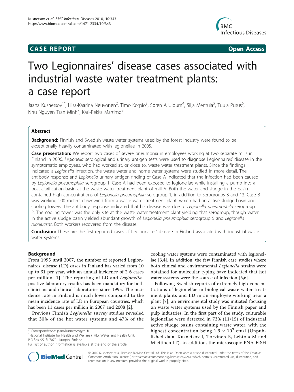 Two Legionnairesl Disease Cases Associated with Industrial Waste