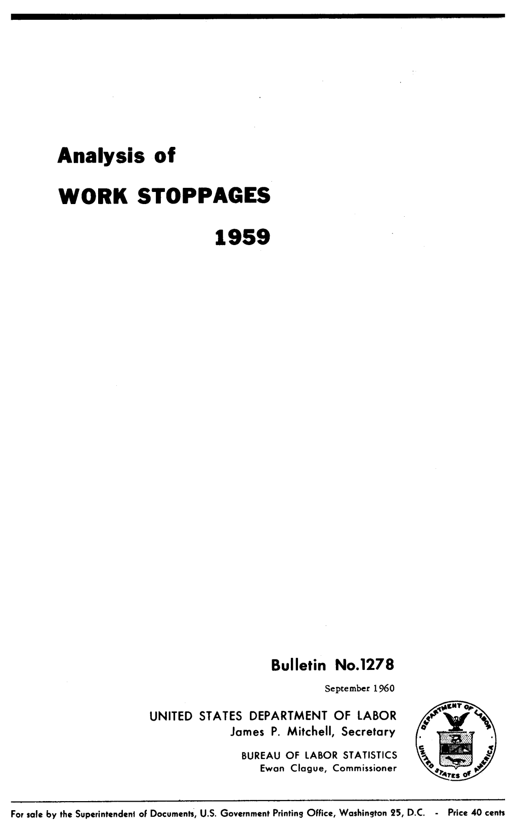 Analysis of WORK STOPPAGES 1959