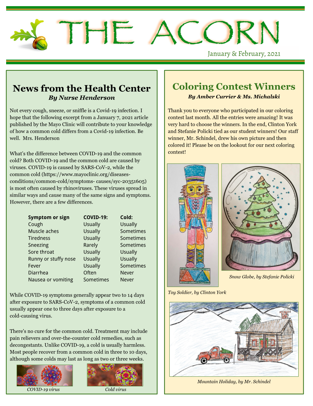 News from the Health Center Coloring Contest Winners by Nurse Henderson by Amber Currier & Ms