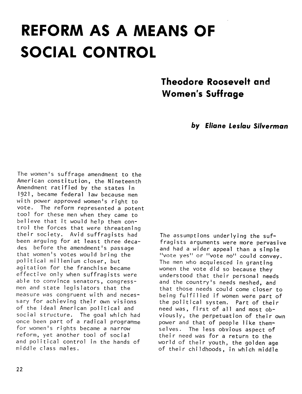 Reform As a Means of Social Control