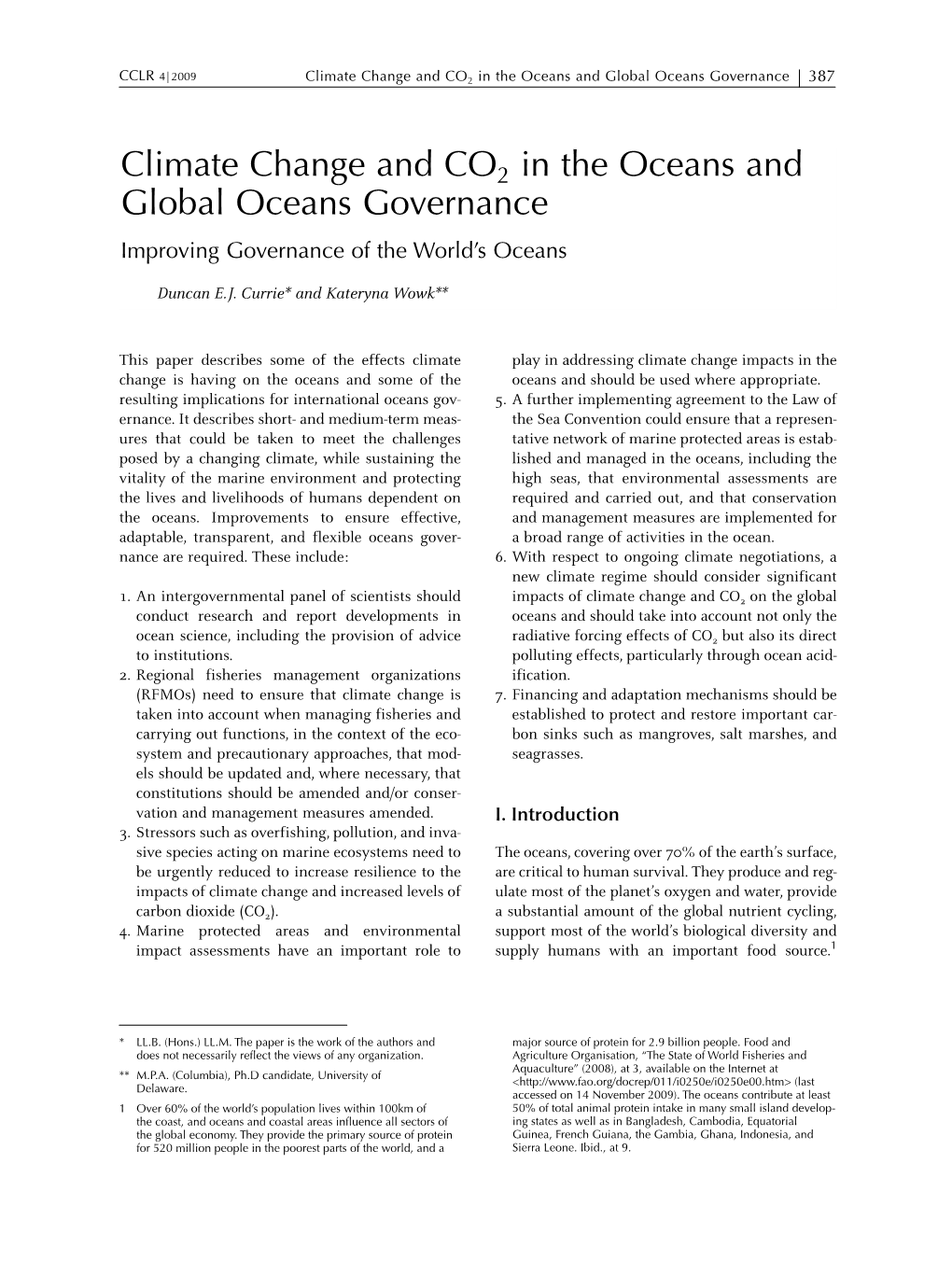 Climate Change and CO2 in the Oceans and Global Oceans Governance 387