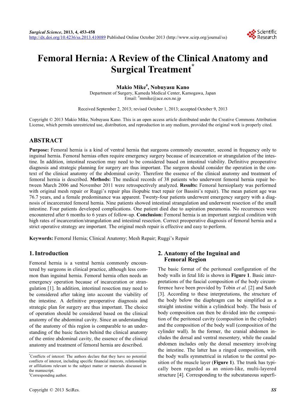 Femoral Hernia: a Review of the Clinical Anatomy and Surgical Treatment*
