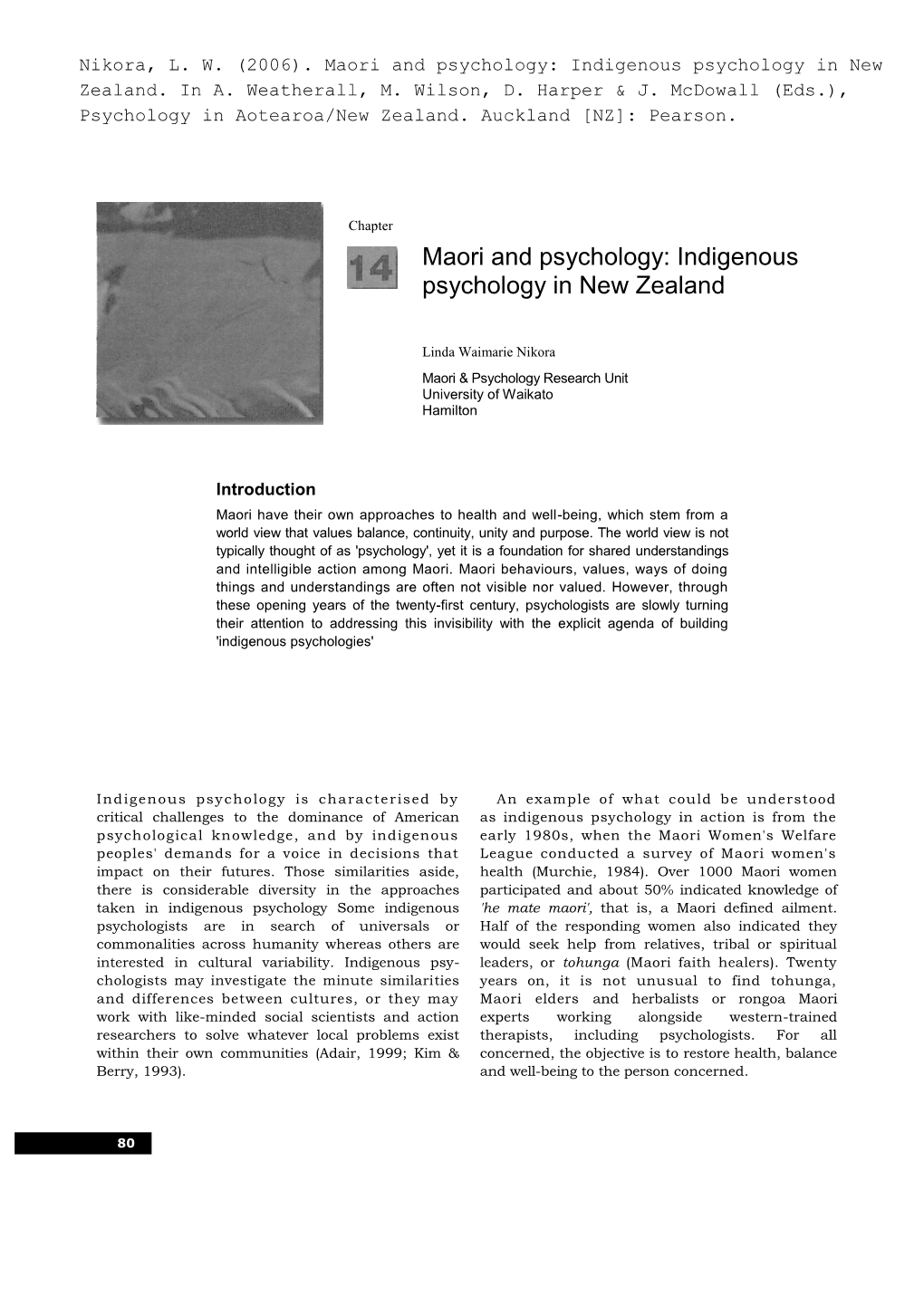 Indigenous Psychology in New Zealand