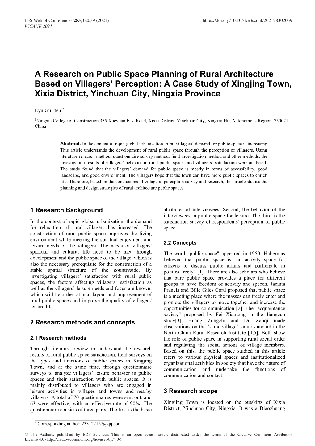 A Research on Public Space Planning of Rural Architecture Based On