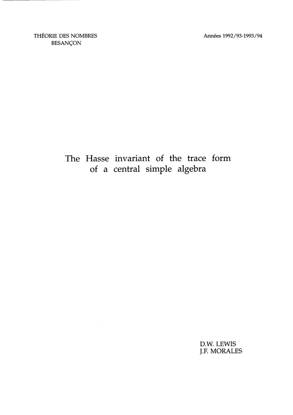 The Hasse Invariant of the Trace Form of a Central Simple Algebra