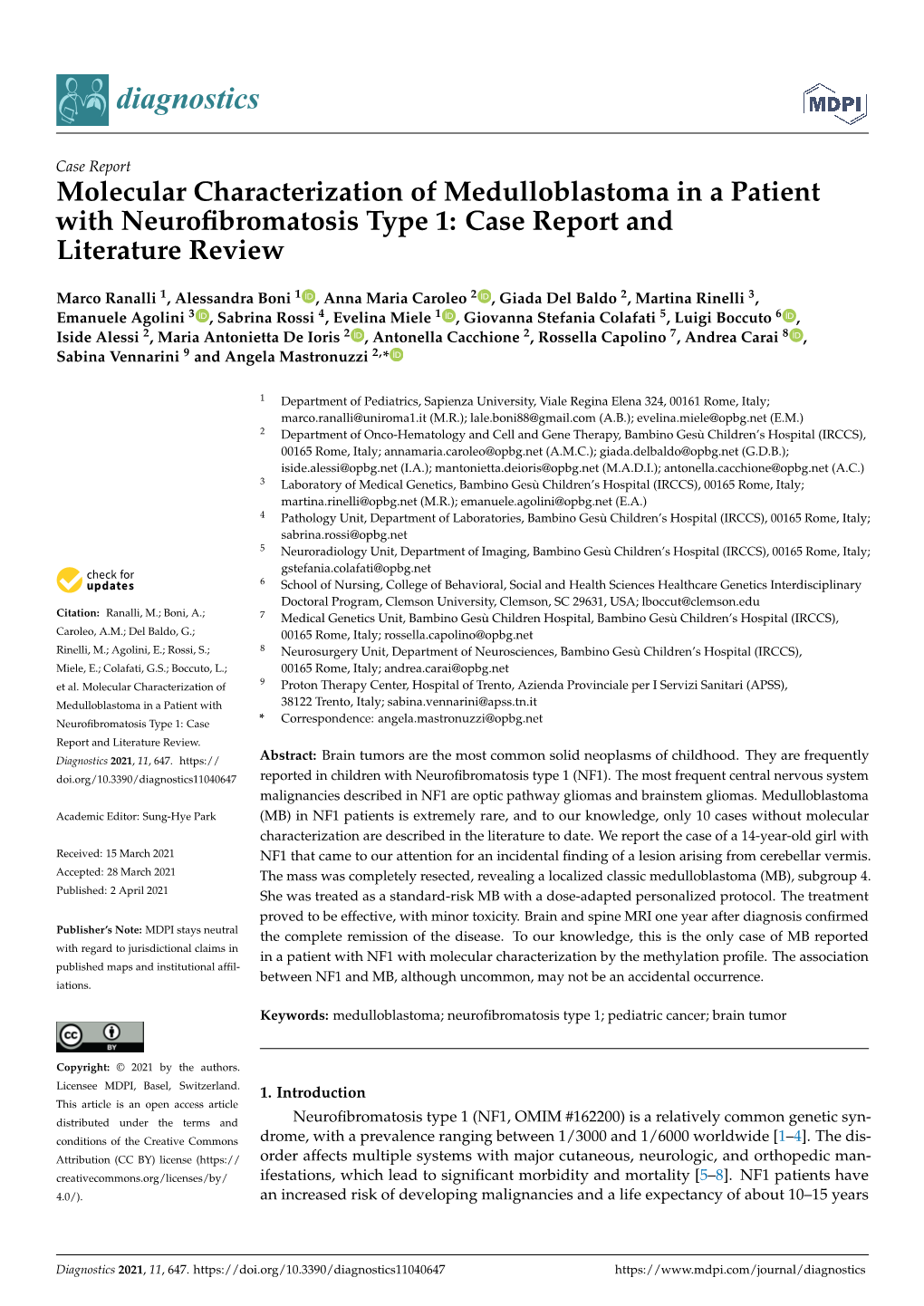 Molecular Characterization of Medulloblastoma in a Patient with Neurofibromatosis Type 1