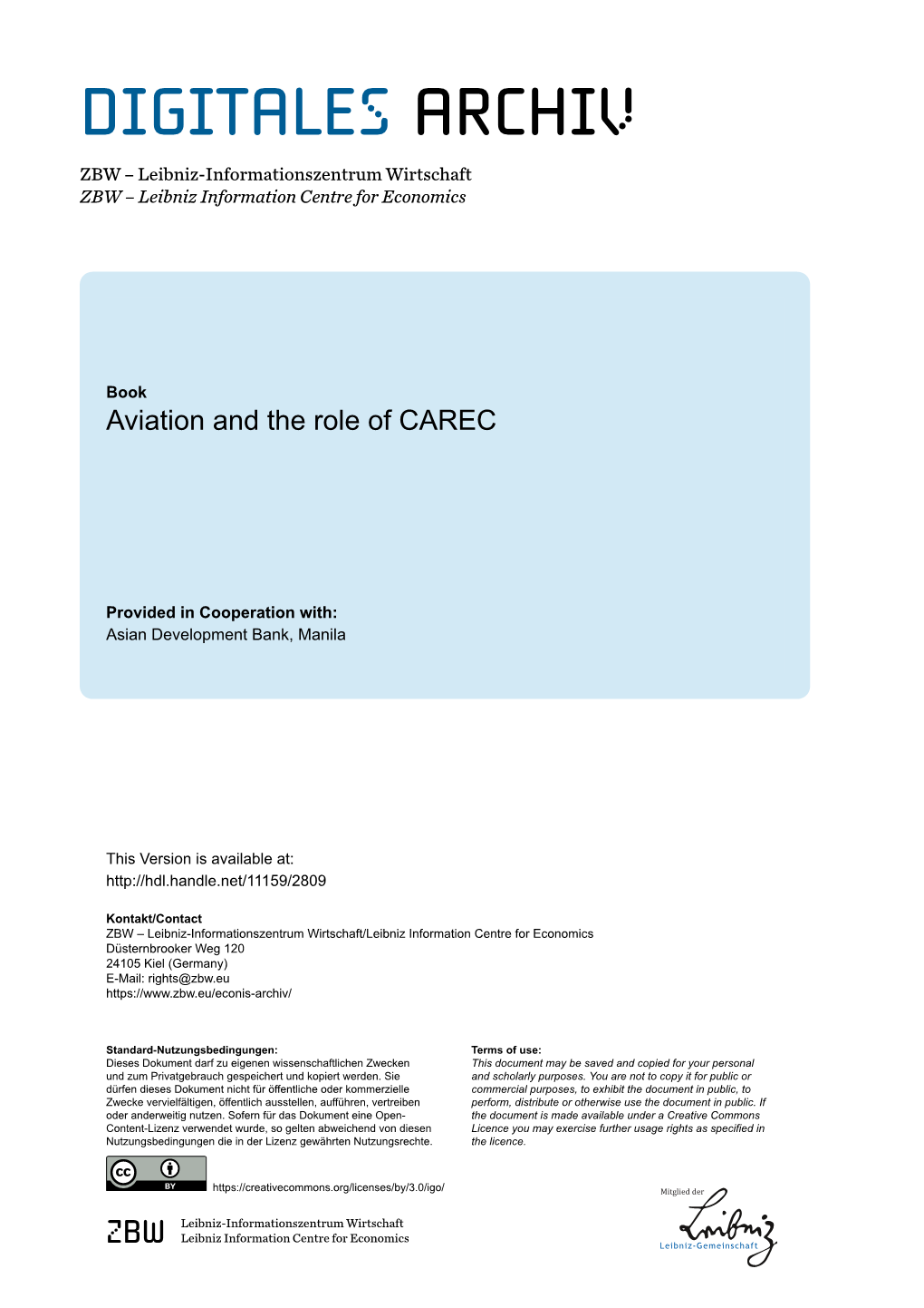 Aviation and the Role of CAREC