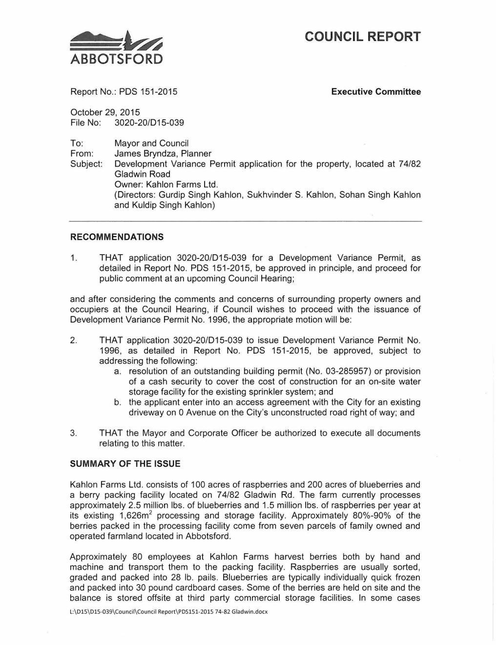 DS 151-2015, Development Variance Permit, 74 and 82 Gladwin Road