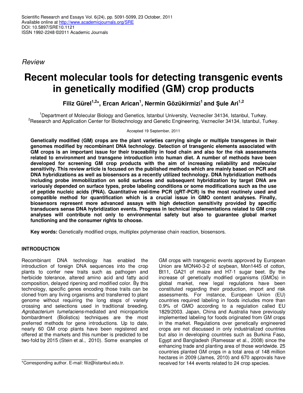 Recent Molecular Tools for Detecting Transgenic Events in Genetically Modified (GM) Crop Products