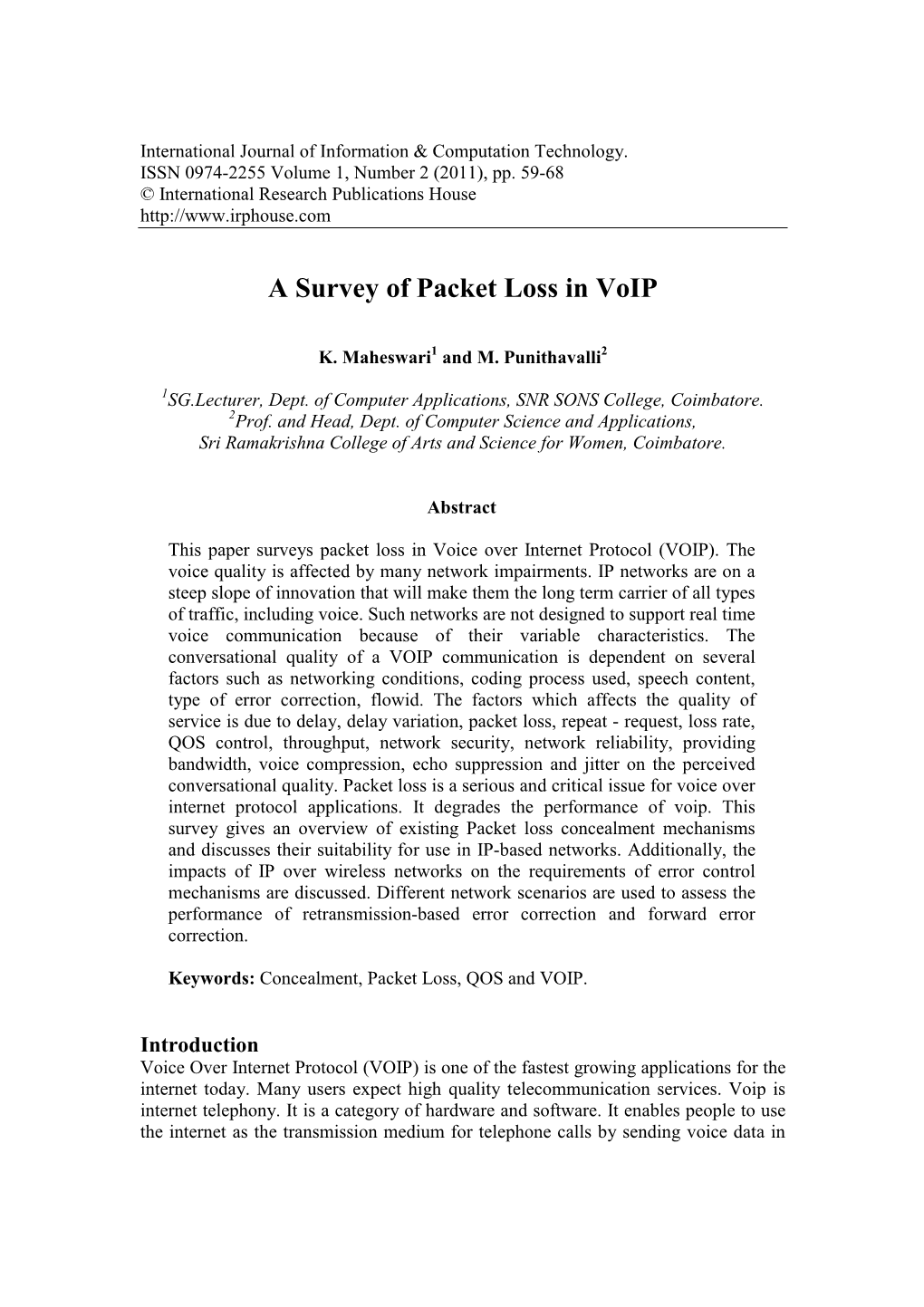 A Survey of Packet Loss in Voip
