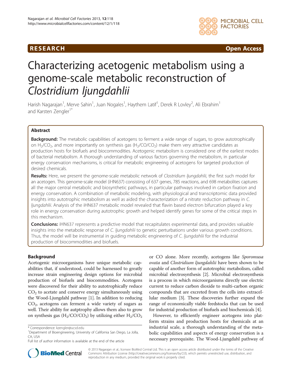 Characterizing Acetogenic Metabolism Using a Genome-Scale Metabolic