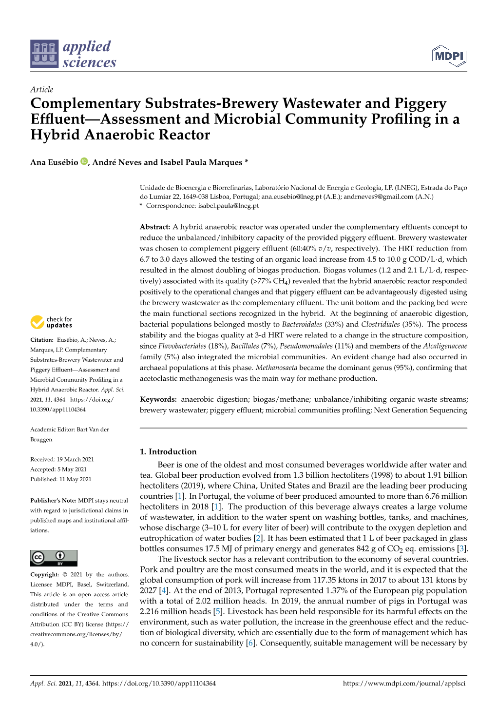 Complementary Substrates-Brewery Wastewater and Piggery Effluent