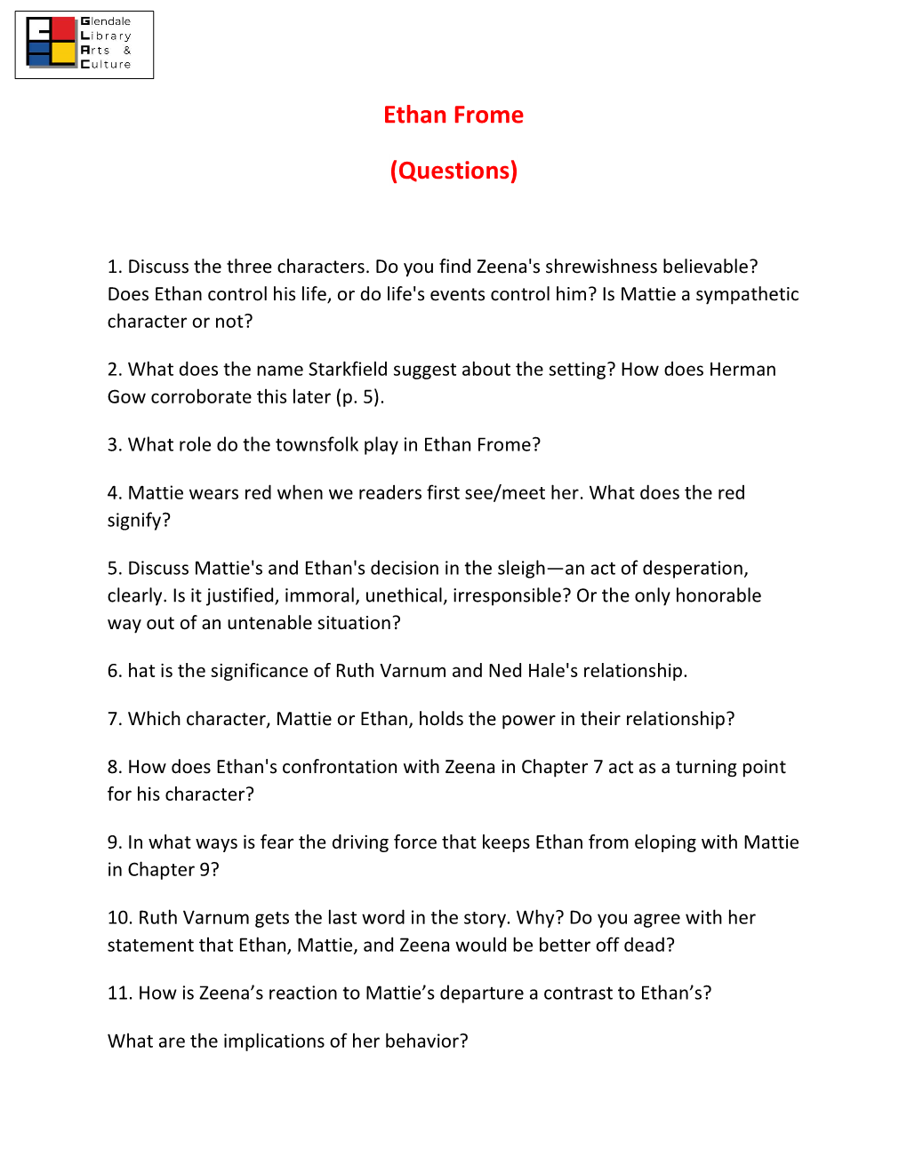 Ethan Frome (Questions)