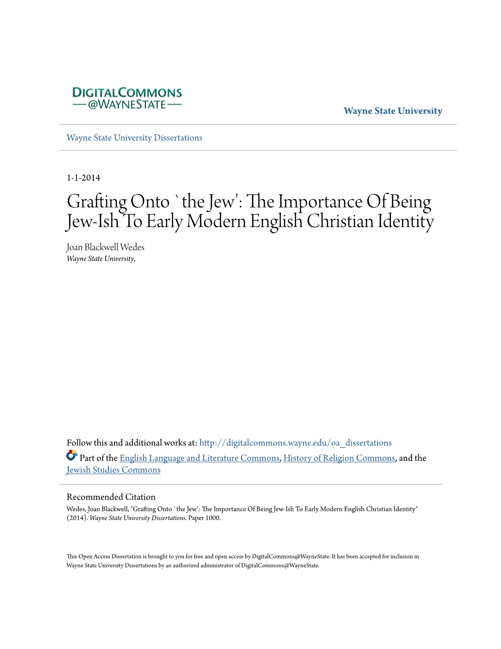 The Jew': the Importance of Being Jew-Ish to Early Modern English