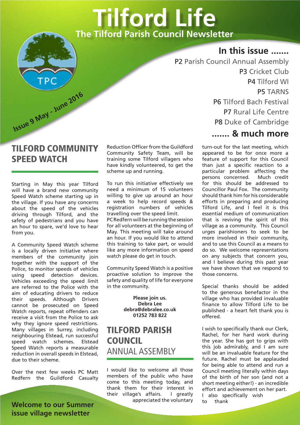 Tilford Life the Tilford Parish Council Newsletter in This Issue