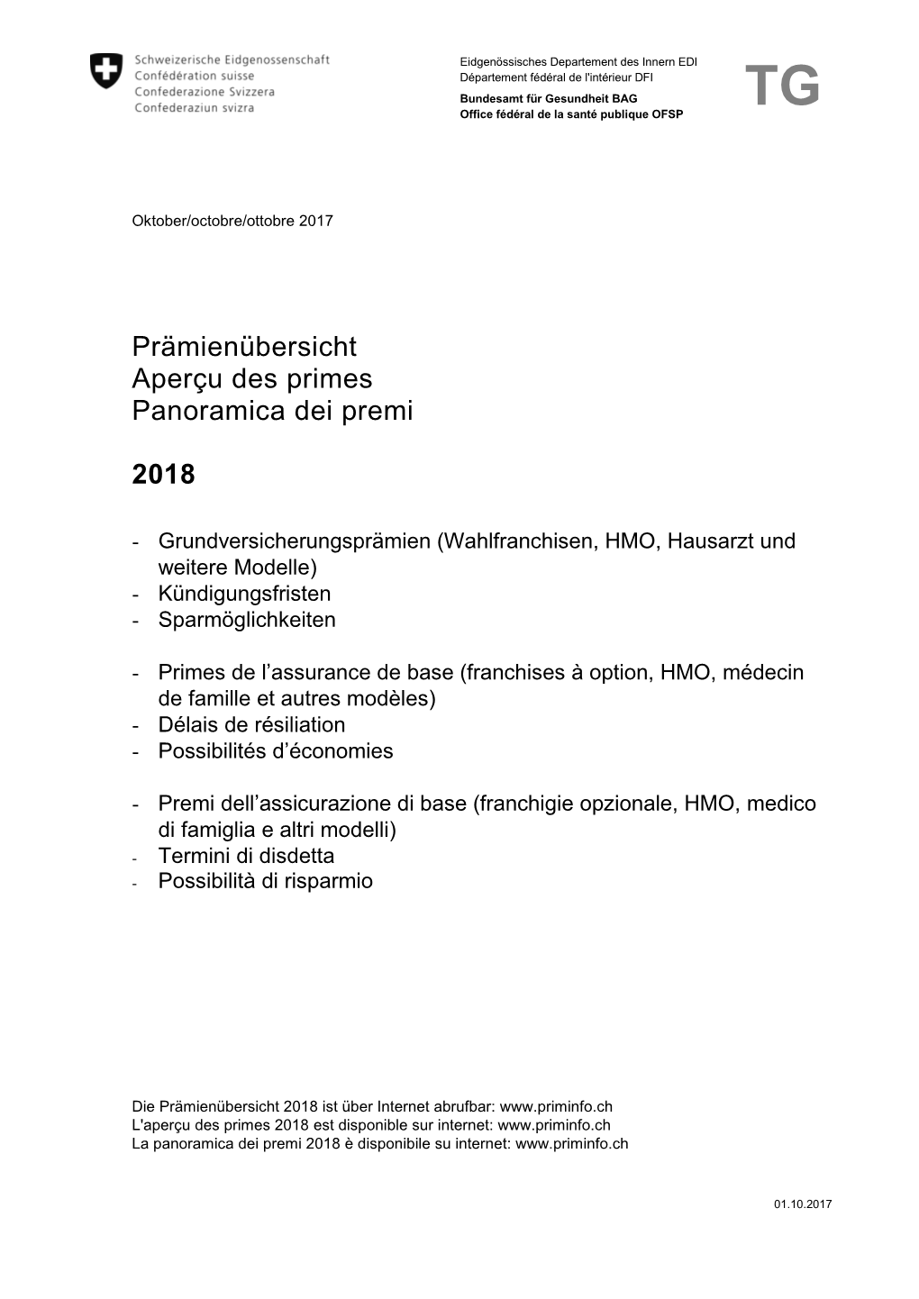 Prämienübersicht Aperçu Des Primes Panoramica Dei Premi 2018