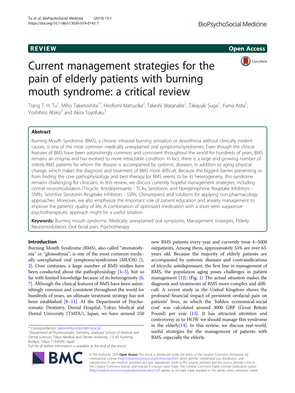 Current Management Strategies for the Pain of Elderly Patients with Burning Mouth Syndrome: a Critical Review Trang T