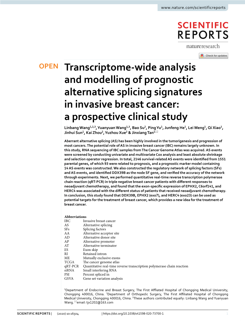 Transcriptome-Wide Analysis and Modelling of Prognostic
