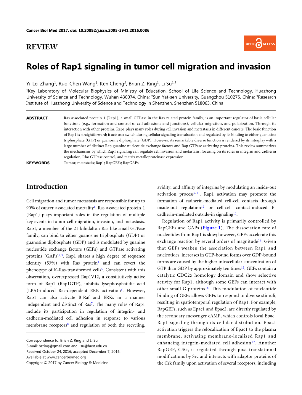 Roles of Rap1 Signaling in Tumor Cell Migration and Invasion