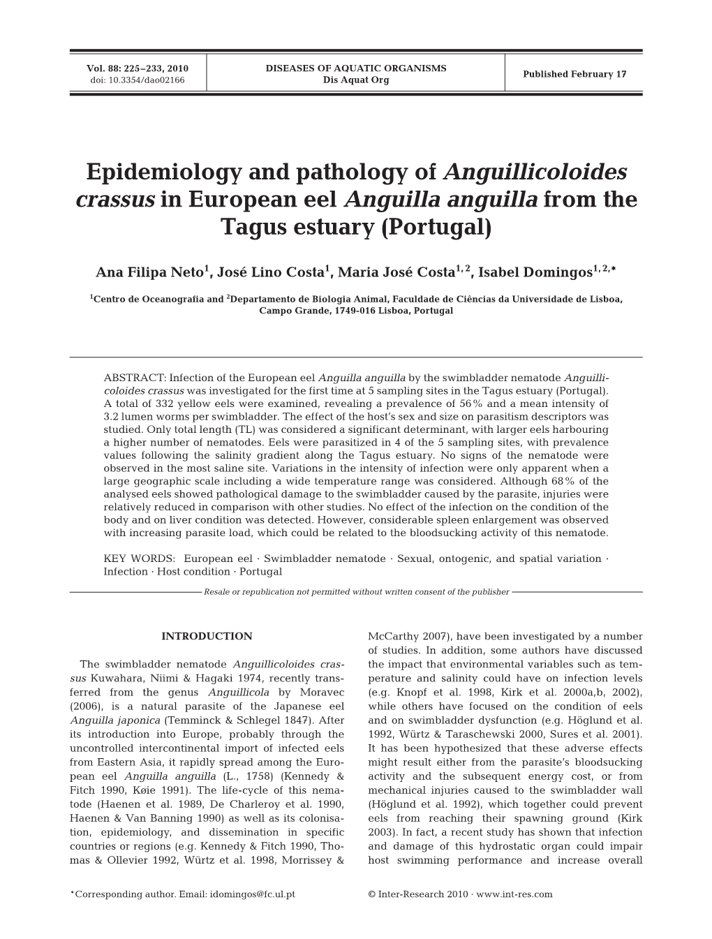 Disease of Aquatic Organisms 88:225