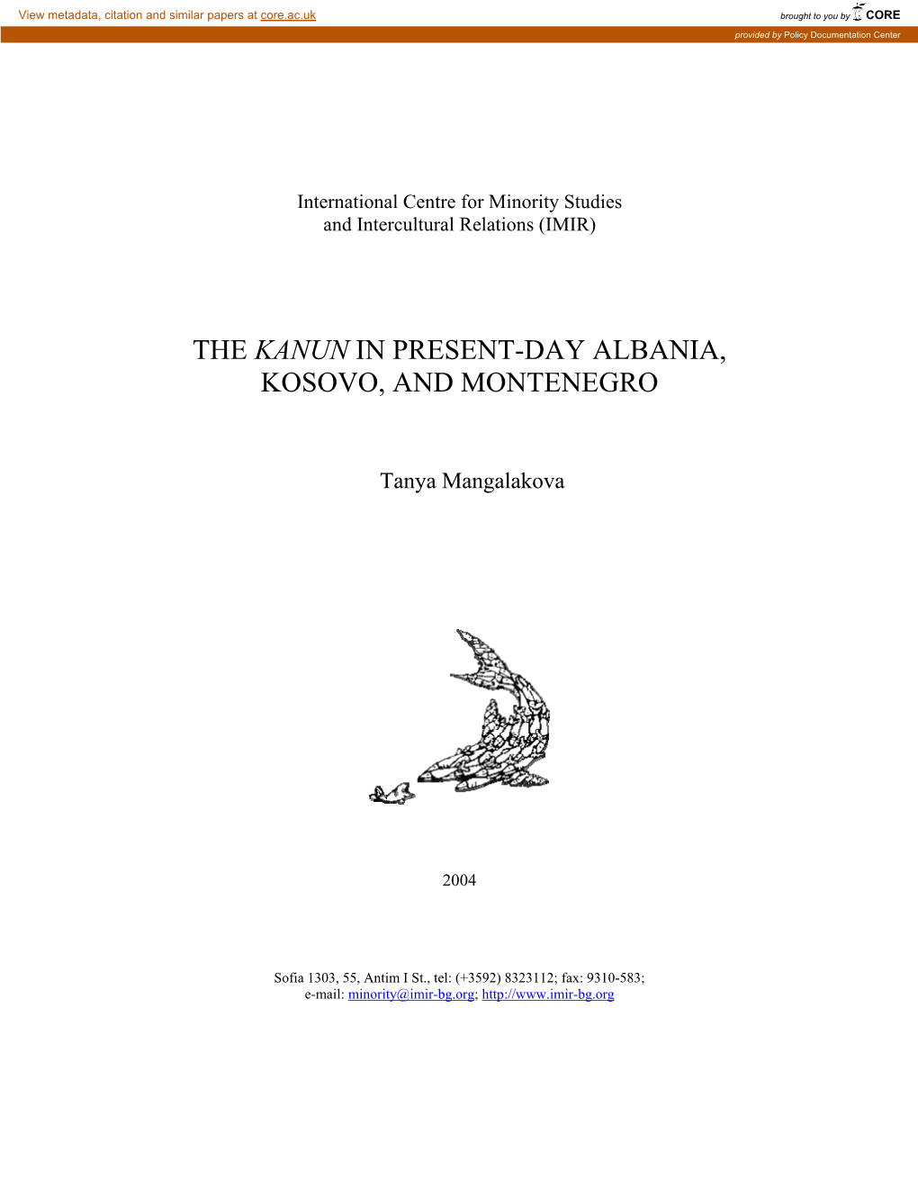 The Kanun in Present-Day Albania, Kosovo, and Montenegro