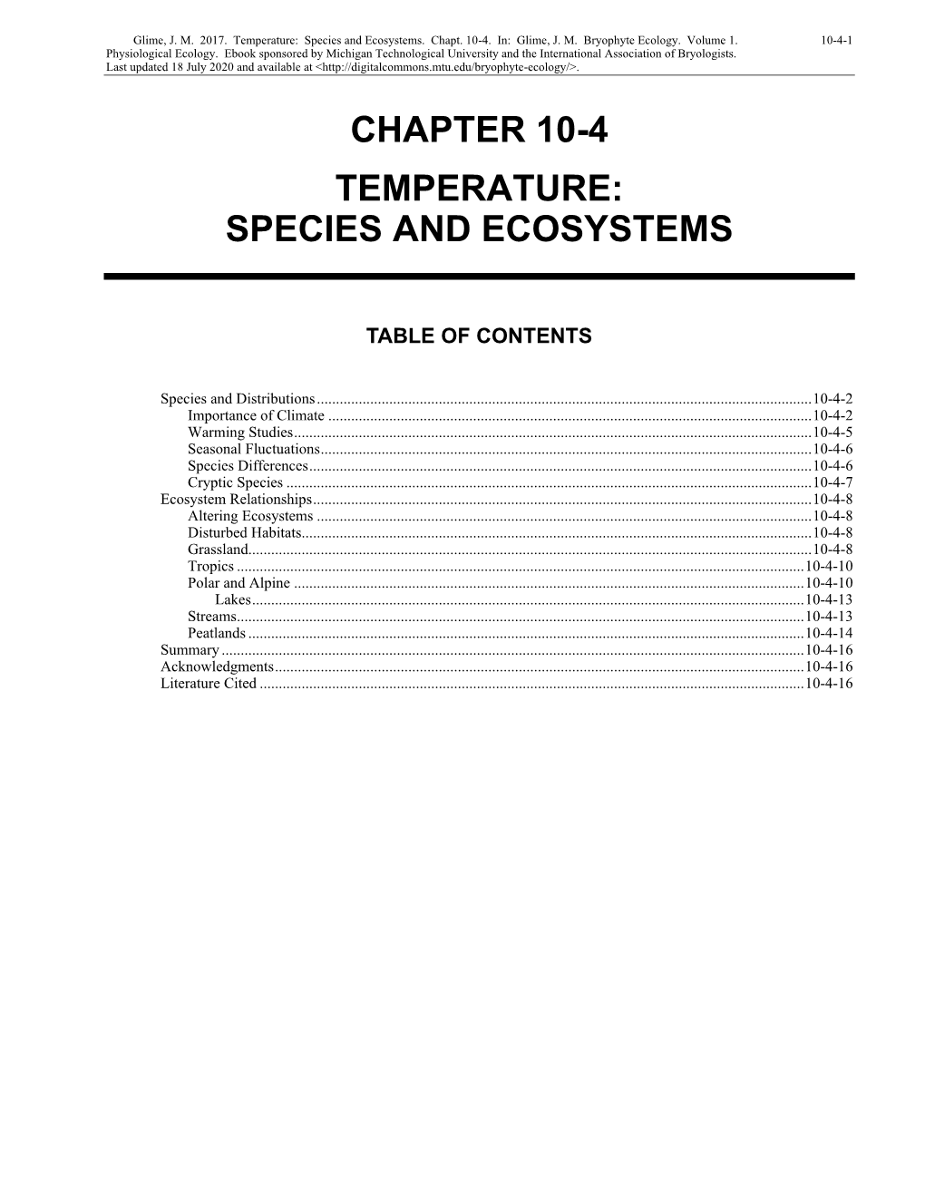 Temperature: Species and Ecosystems