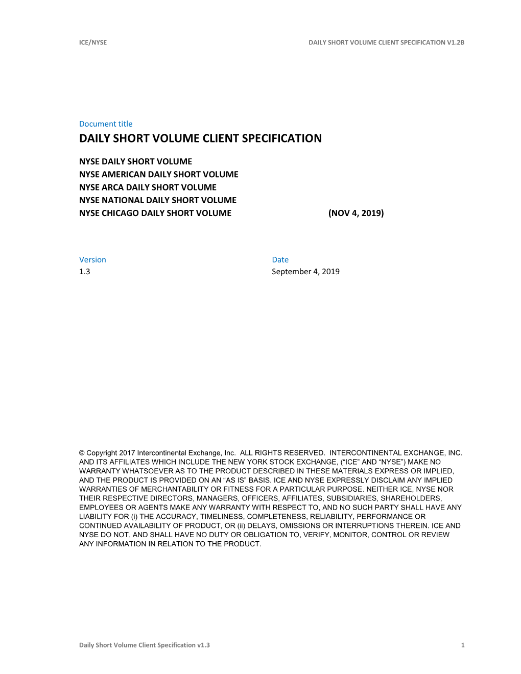 Daily Short Volume Client Specification V1.2B