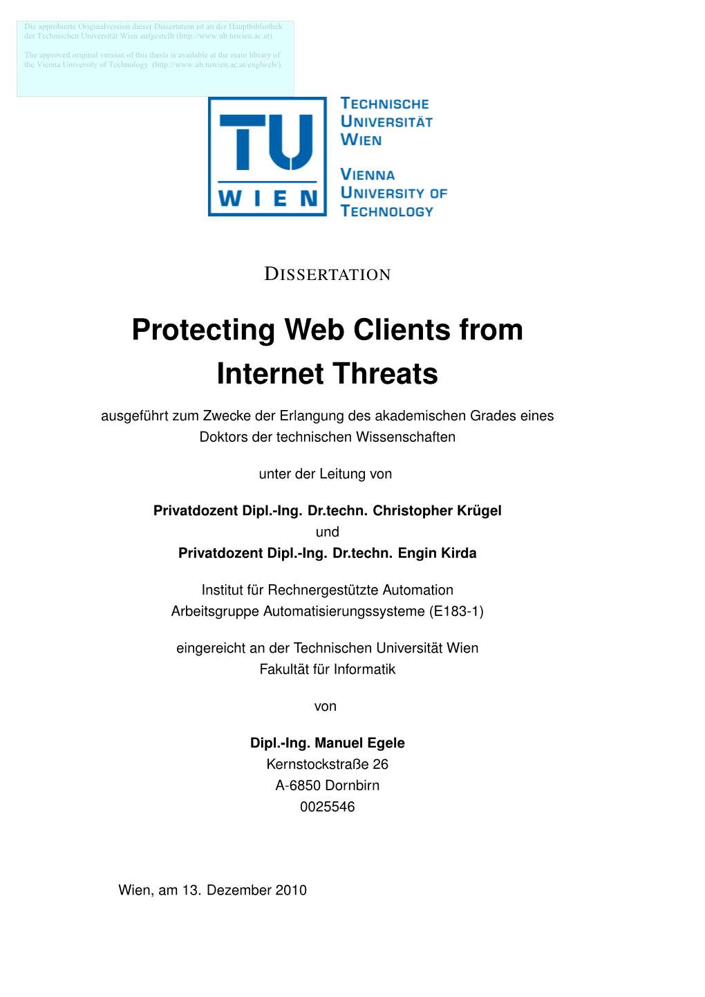 Protecting Web Clients from Internet Threats