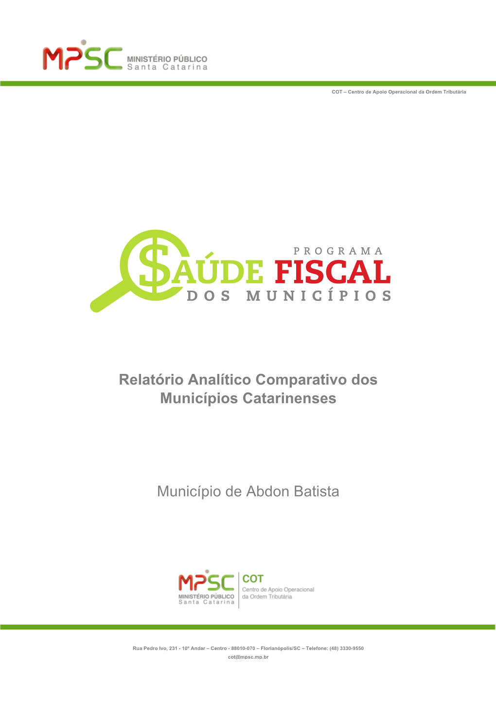 Relatório Analítico Comparativo Dos Municípios Catarinenses Município