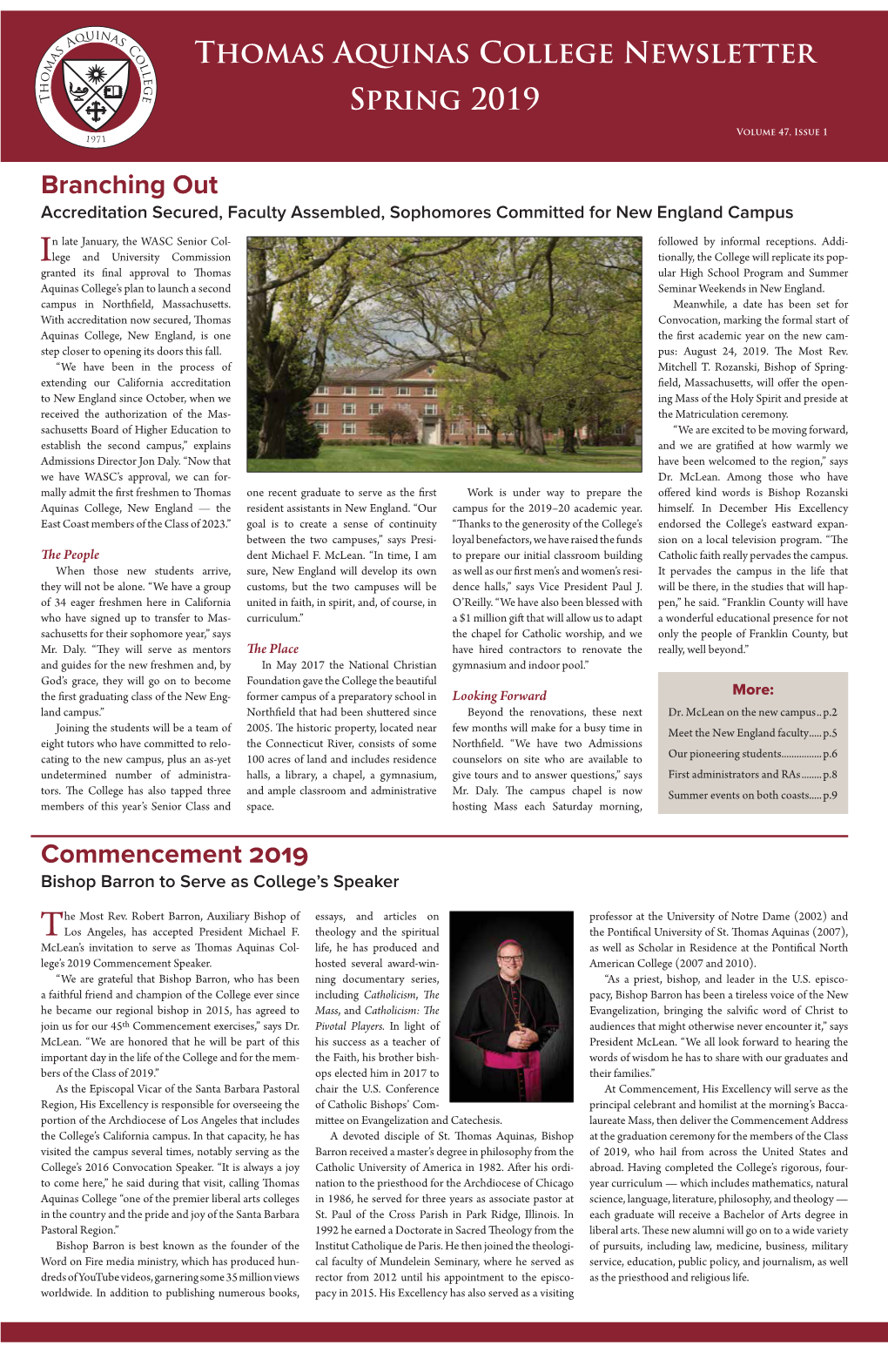 Thomas Aquinas College Newsletter Spring 2019