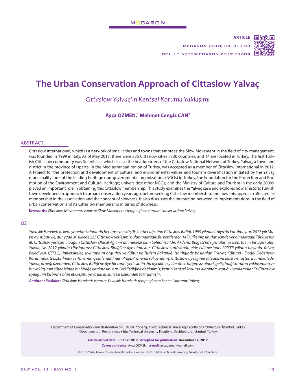 The Urban Conservation Approach of Cittaslow Yalvaç