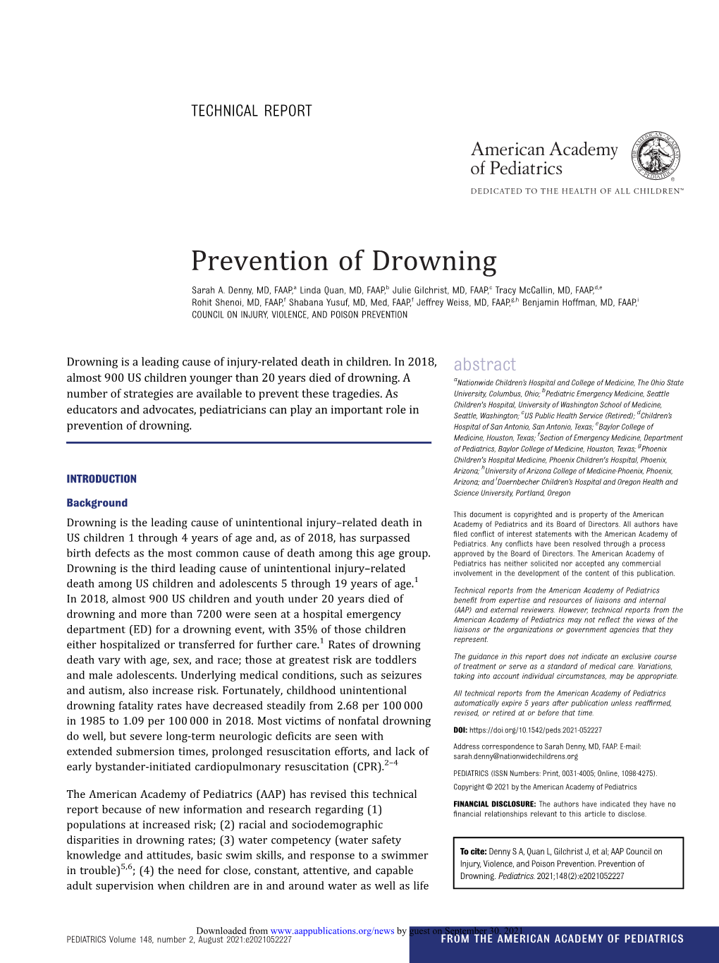 Prevention of Drowning Sarah A