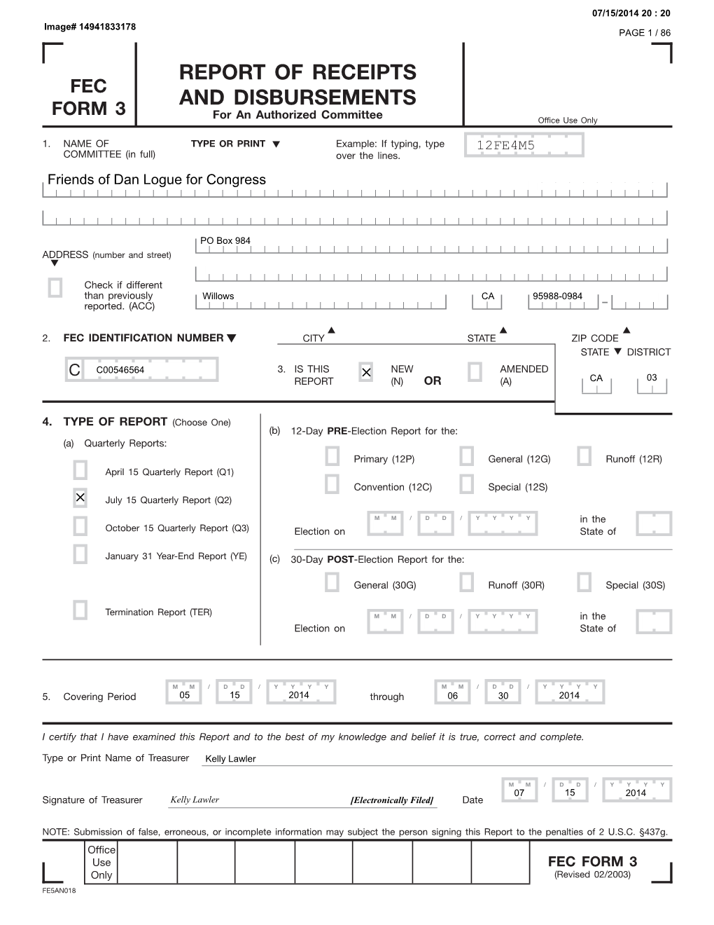 Report of Receipts and Disbursements