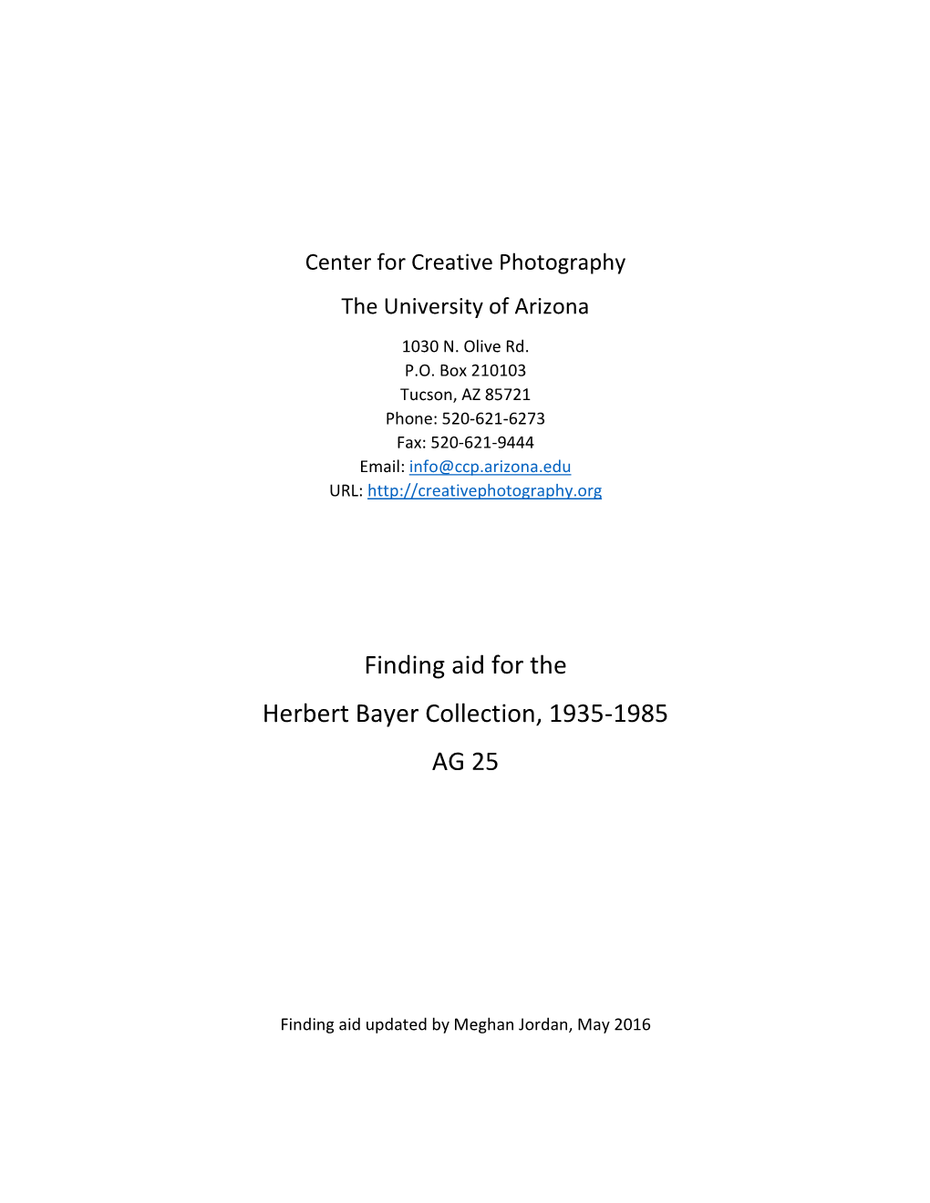 Finding Aid for the Herbert Bayer Collection, 1935-1985 AG 25