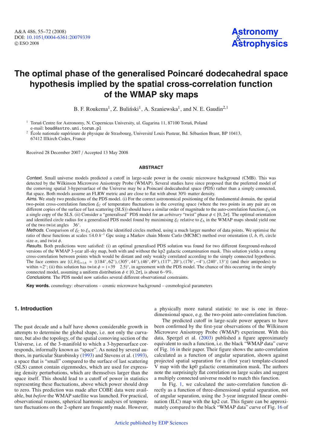 The Optimal Phase of the Generalised Poincaré Dodecahedral Space Hypothesis Implied by the Spatial Cross-Correlation Function of the WMAP Sky Maps