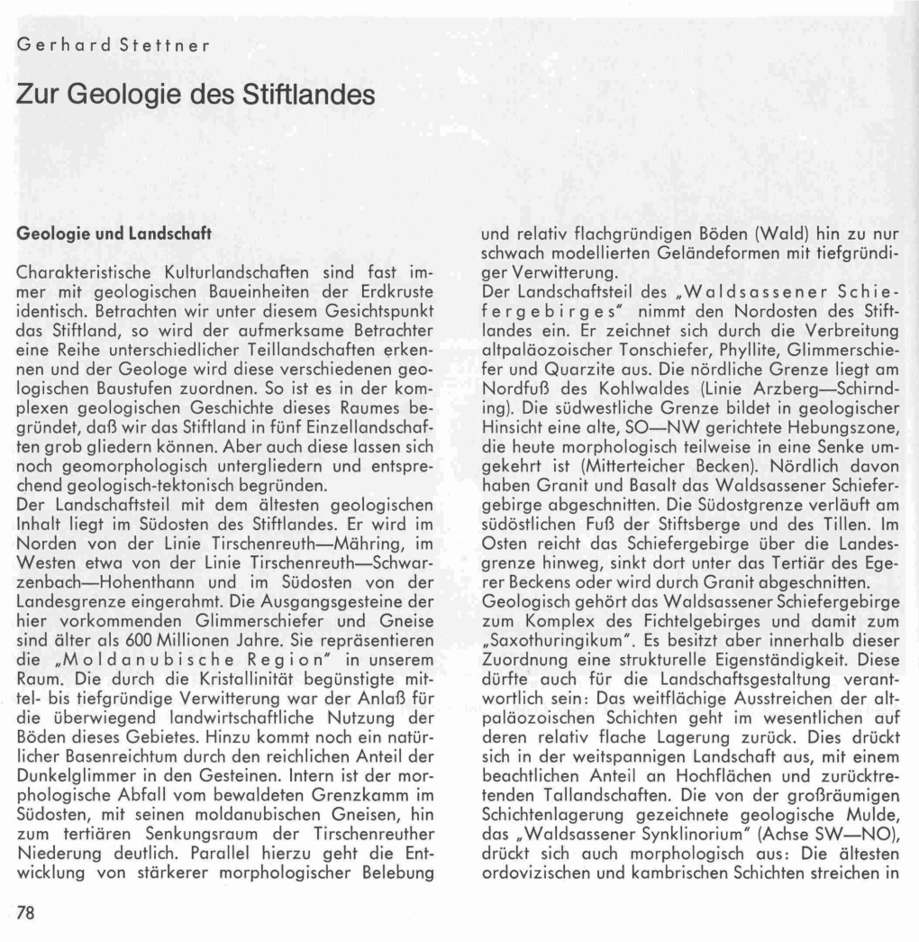 Stettner, Gerhard Zur Geologie Des Stiftlandes , 23 / S. 78