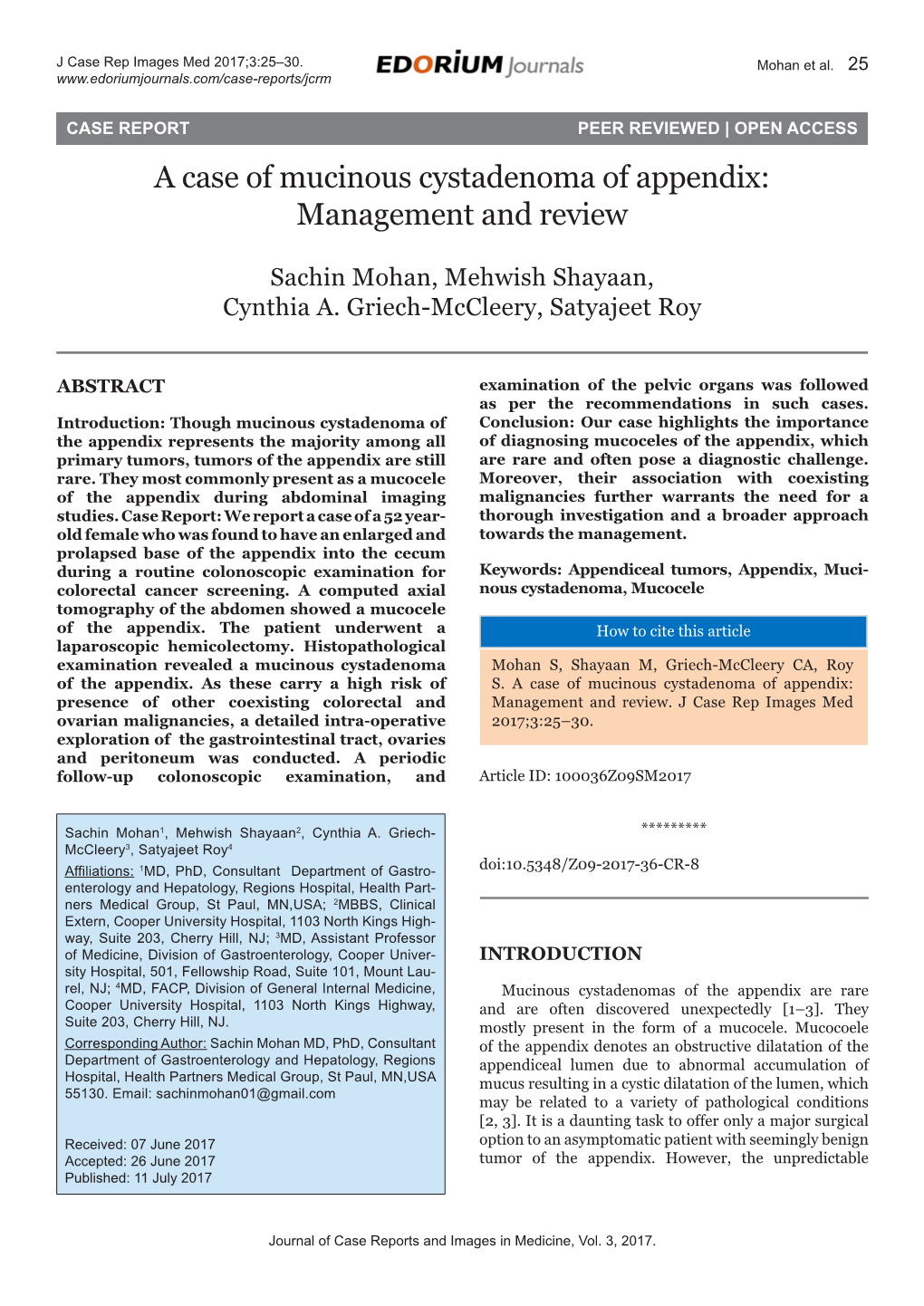 A Case of Mucinous Cystadenoma of Appendix: Management and Review