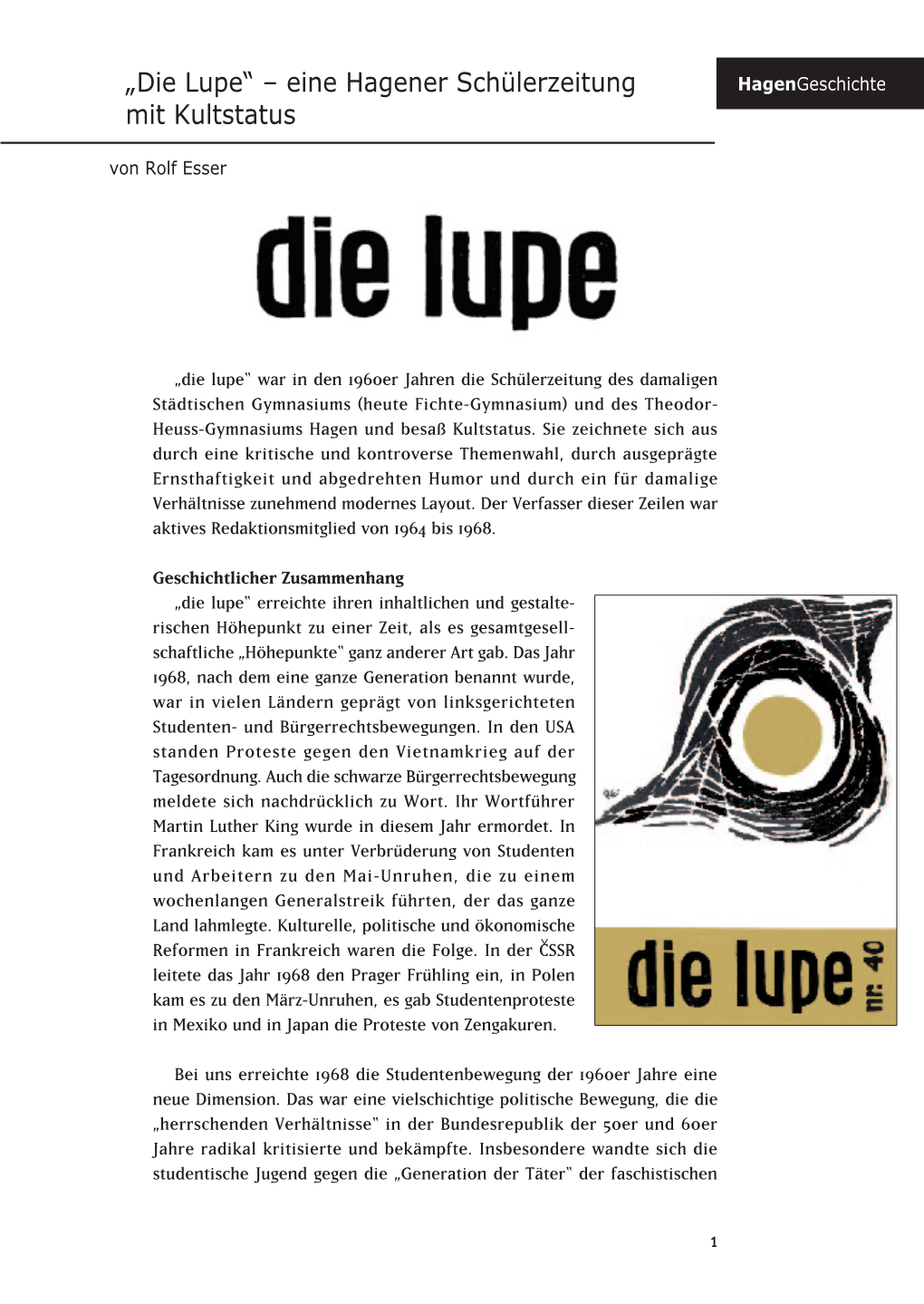 „Die Lupe“ – Eine Hagener Schülerzeitung Mit Kultstatus