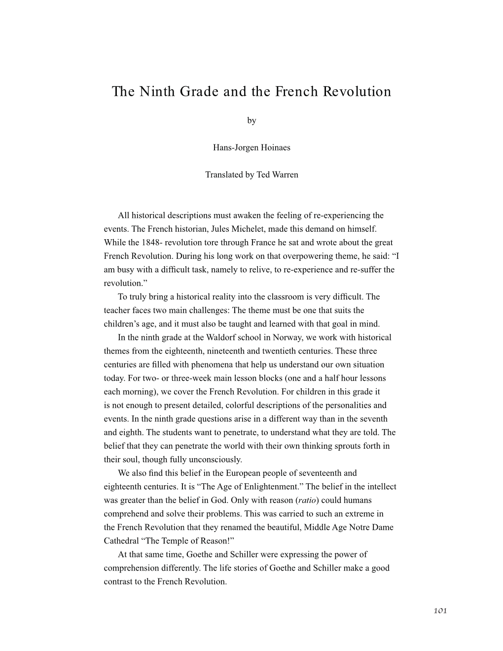 The Ninth Grade and the French Revolution