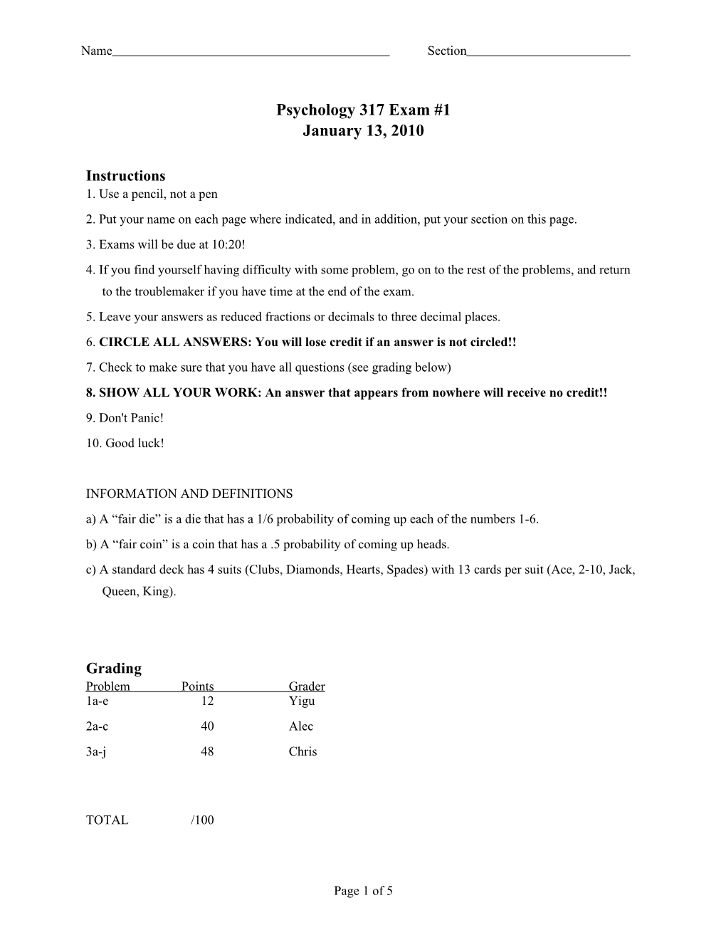 Psychology 317 Exam #1