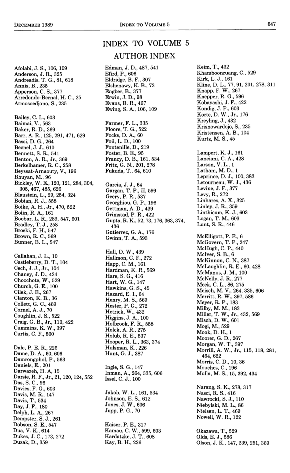 To Volume 5 Author Index