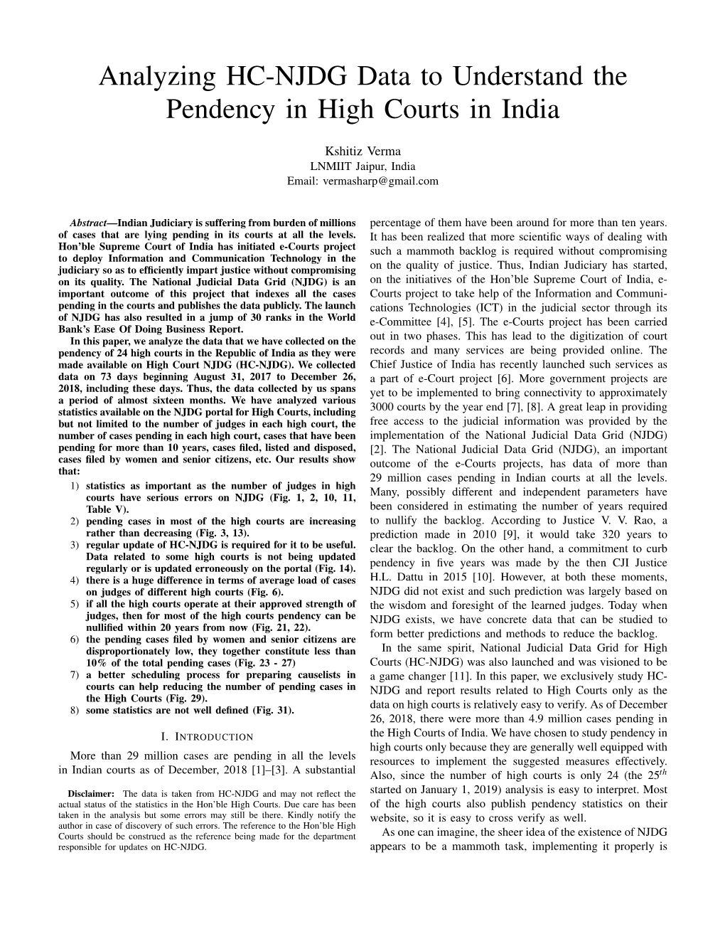 Analyzing HC-NJDG Data to Understand the Pendency in High Courts in India