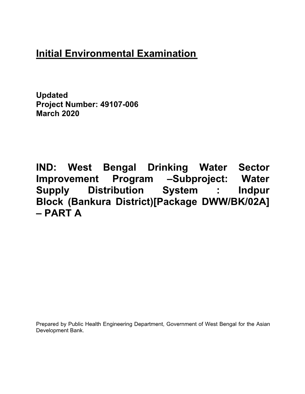 49107-006: West Bengal Drinking Water Sector Improvement Project