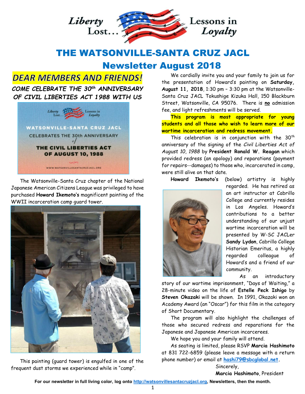 THE WATSONVILLE-SANTA CRUZ JACL Newsletter August 2018