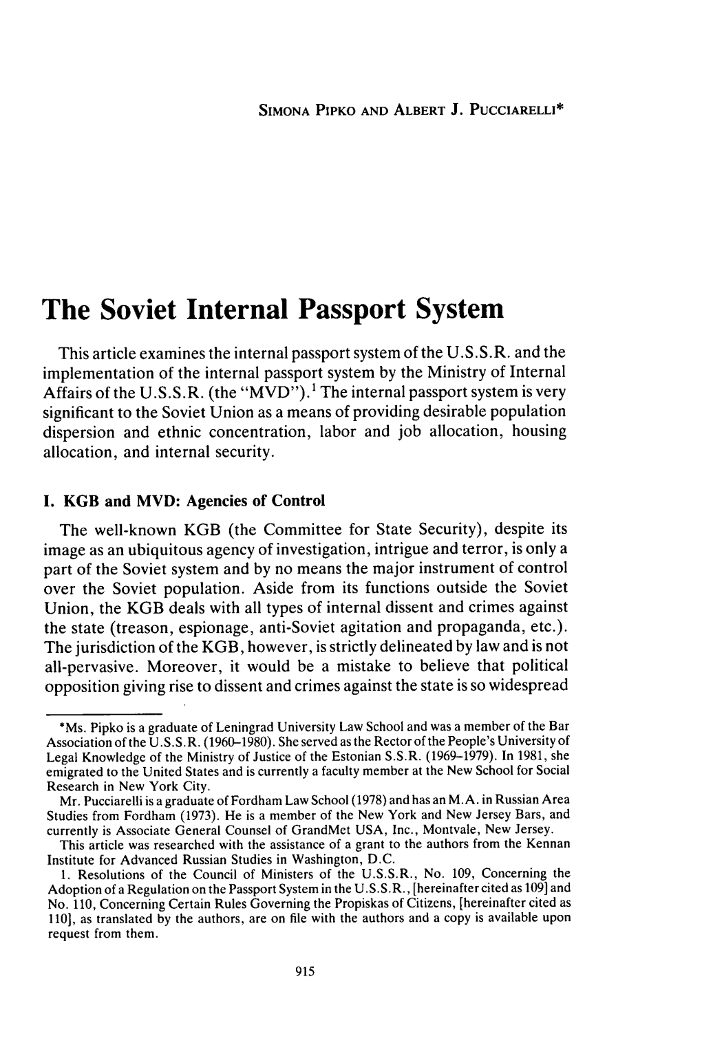 The Soviet Internal Passport System
